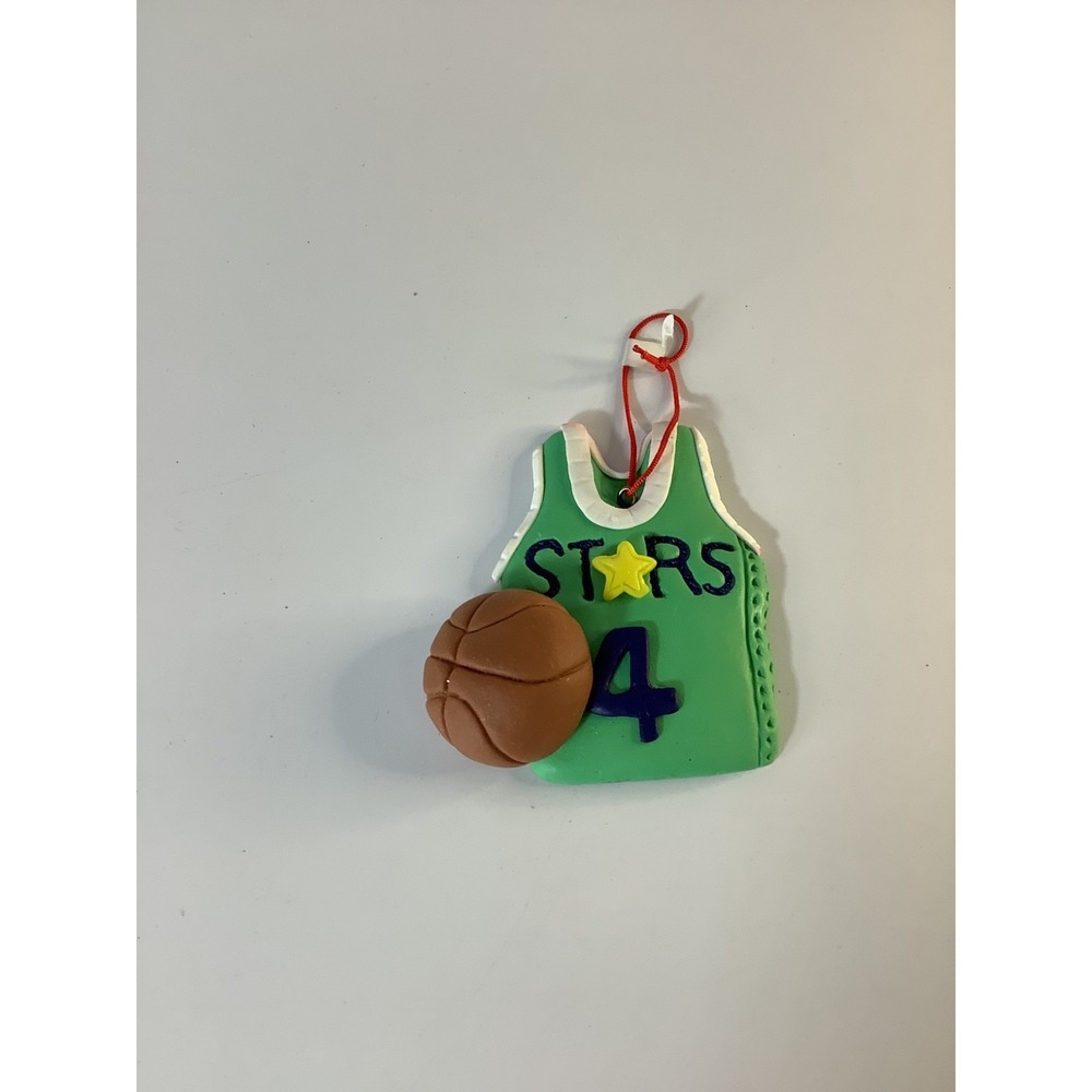 Basketball Christmas Ornament Green‎ Stars Jersey w/ #4 & Basketball